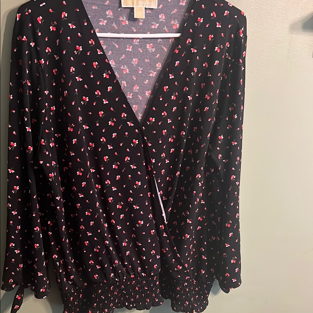 Floral Black Wrap Top